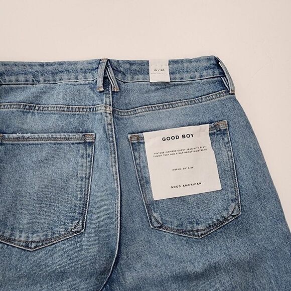 NWT Good American Size 10/30 Good Boy Jeans Indigo085 Destroyed Knee Crop Denim - Picture 8 of 9